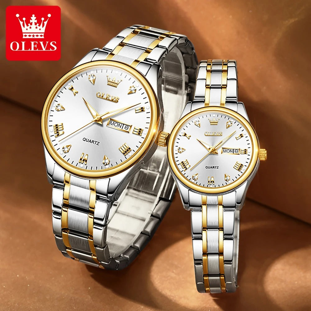 OLEVS 5563 Waterproof Stainless Steel fashionable Couple watches